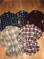 4 vintage flannel shirts & flannel puffy vest