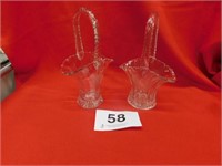 Two glass baskets 9.5", each w/wheel cut flower,
