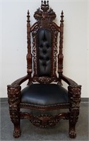 LARGE ORNATE KINGS THRONE W LEATHER
