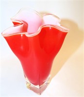 Red & White Art Glass Vase
