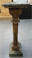 EXTREMELY ORNATE MARBLE TOP AND METAL COLUMN STAND