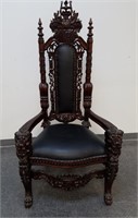 LARGE QUEENS THRONE CARVED TRIM AND LEATHER