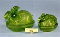 Two Green Rabbit Covered Candy Containers