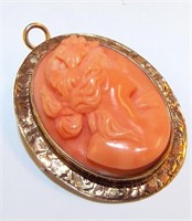 10k Gold And Coral Carved Cameo