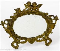 Ornate Brass Framed Oval Mirror w/ Cherubs