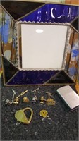 Tie Tacks, lapel pins, glass picture frame