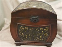 Decorated box with hinged lid