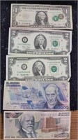 US Currency -  2-$2 bills &$1 with changes made