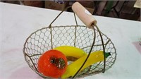 Wire handled basket with glass bananas 2 & orange