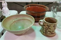 Pottery coffee mug, bowl & red clay bowl all newer