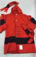 Hudson Blanket hooded coat with belt - RED