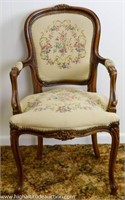 Tapestry Upholstered Armchair w/ Carvings