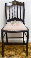 Antique Black Lacquer Chair w/ Needlepoint Seat