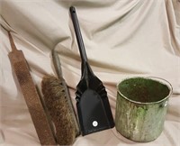 Tin Paint Bucket, brush, rasp & coal shovel