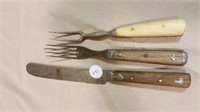 Wood Handled Knife & Fork, Bone handle fork