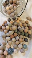 Clay & stone marbles in jar - 100+