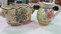 Italian style pottery pitcher, Decor bowl