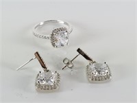 PT950 MARKED EARRINGS AND RING SET