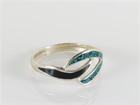 STERLING SILVER TURQUOISE AND ENAMEL RING