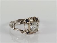 VINTAGE STERLING SILVER RING W SAPPHIRE ACCENTS
