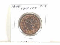 1848 CORONET LARGE CENT F-12 COIN