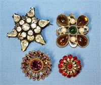 Four Costume Broaches Emmons, Coro And Two Jeweled