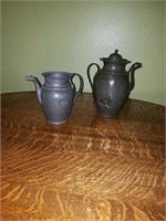 2 antique pewter teapots