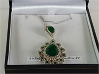 8CT LAB EMERALD & STERLING SILVER NECKLACE 15IN C