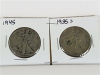 2PC WALKING LIBERTY SILVER HALF DOLLARS