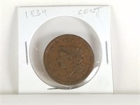 1839 CORONET LARGE CENT COIN
