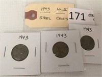 Lot of 3 1943 Steel Wheat Cents