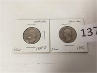 1942-P & 1957-D Washington Silver Quarter