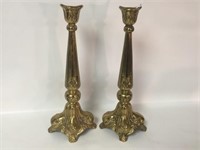 Pair of Large Brass Candlestick Holders - 19" T