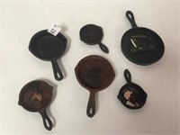 Lot of 6 Cast Iron Skillets, (3) Advertising