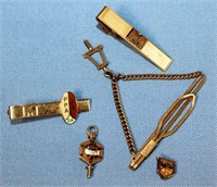 Two Gold Filled Tie Clasps and Other Fraternity