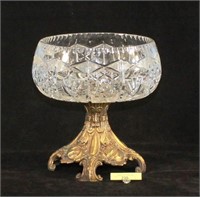 Crystal Center Bowl On Brass Stand