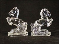 Pair Of Glass Horse Book Ends
