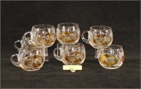 Seven Cut Glass And Amber Cups