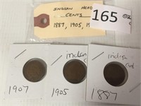 1887, 1905, 1907 Indian Head Pennies