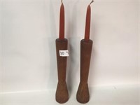 Pair of 12" Wood Candlestick Holders, Repurposed