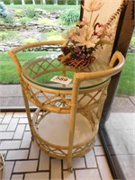 Bamboo style round glass top tea cart, 29 x 34