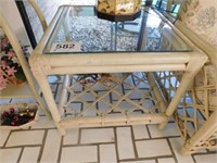 Bamboo style glass top side table, 25 x 25 x 21