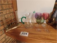Glass bar pitcher and 4 tall stem glasses - Crown