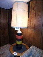 Retro wooden cylinder stack table lamp w/ nice