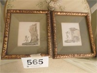 Two small cupid prints in wooden frames, signed,