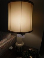 Gold Roman motif glass table lamp, gold accents,