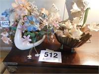 Brass flower pot and arrangement - Swan flower