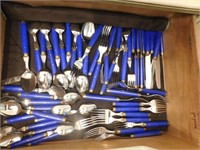 France blue handled silverware w/brass accents