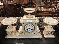 FRENCH WHITE MARBLE CLOCK SET