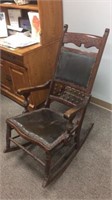 Antique Wood and leather rocking chair - measures